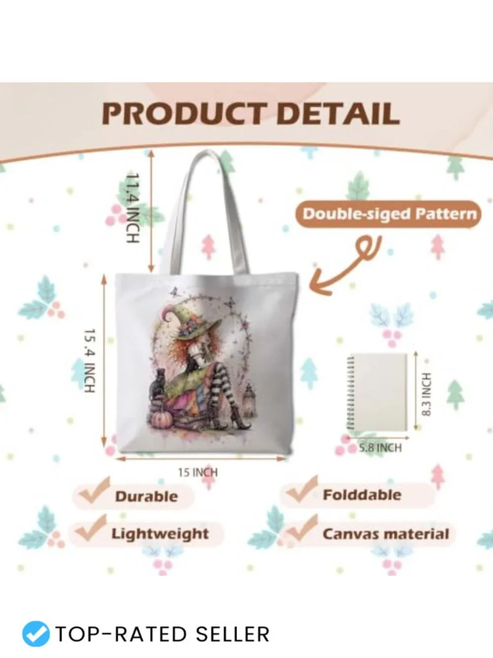 Halloween Ghost Tote Bag 15x15.4 Inch Foldable Tote Purse for Women